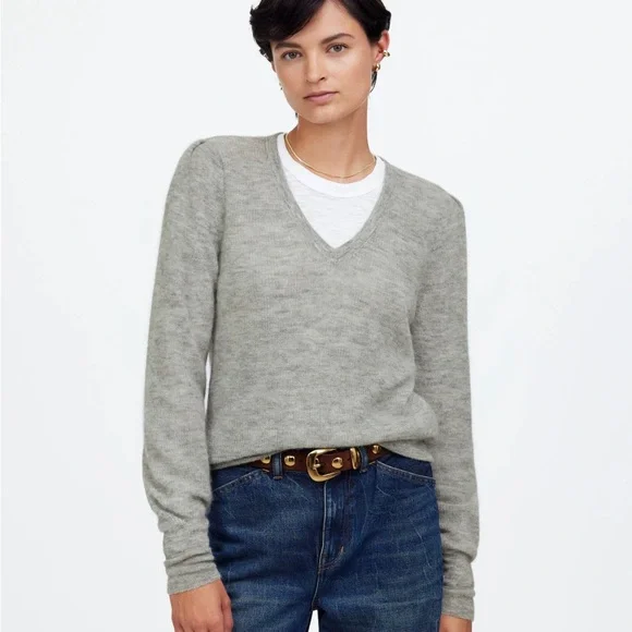 Madewell Alpaca Blend Deep V-Neck Gray Sweater sz medium - Picture 2 of 9